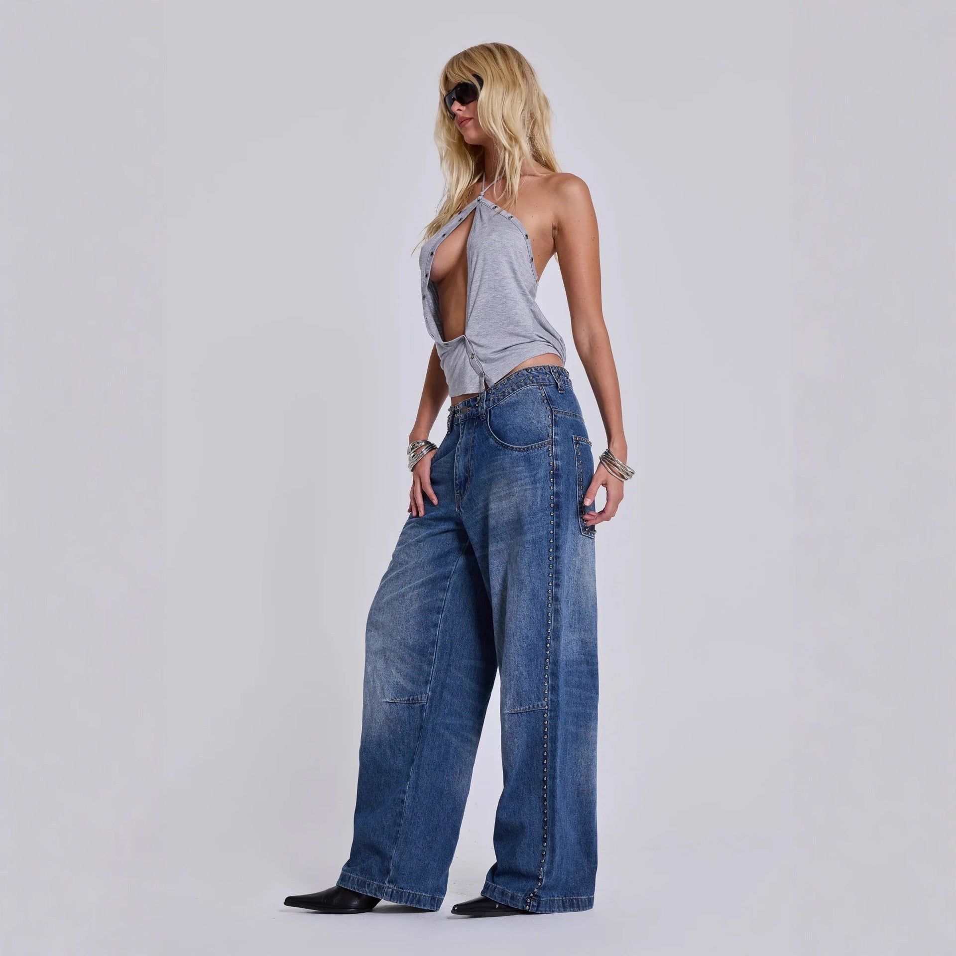 Women's Multi-beaded Loose Cool Jeans Women's