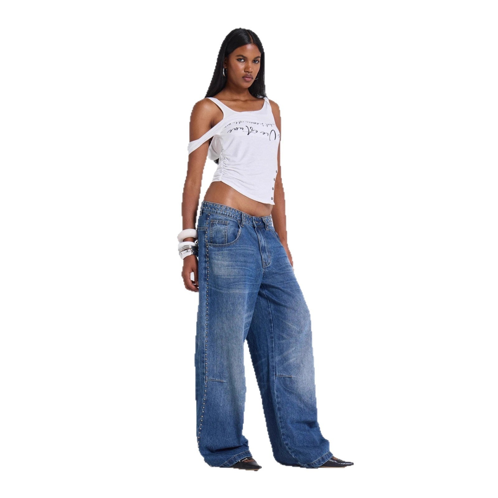 Women's Multi-beaded Loose Cool Jeans Women's